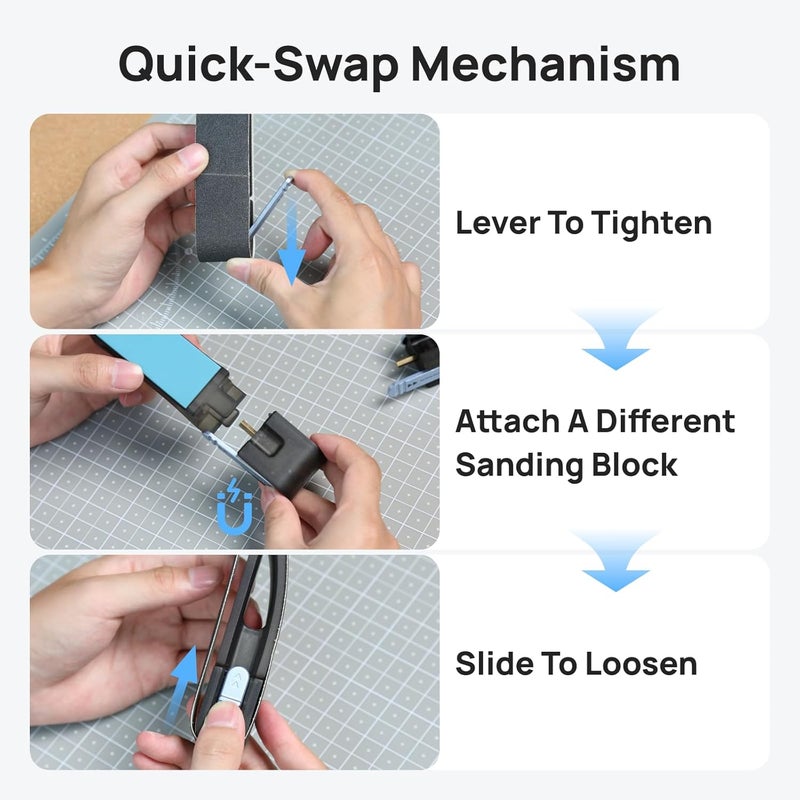 HOZO NeoBlock Sanding Block with Standard Head – Smooths 3D Print Layer Lines, For Flat Surfaces & Small Curves, 5s Quick-Swap Design for Heads & Sandpapers, Includes 1 Pcs 400 Grit Belt - Image 1